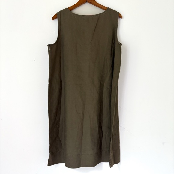 New with Tags J. Jill 100% Linen Olive Green Sleeveless Dress. Size Large - Picture 2 of 8